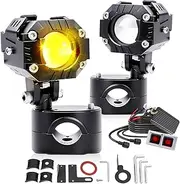 CO LIGHT 2 x Motorcycle LED Additional Headlights, 70 W, 14000 lm, Yellow/White, Dual Colour, Multi-light Type with Wiring Harness, Fog Light, 360° Rotatable Off-Road Work Light for Motorcycle