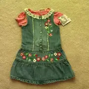 NWT FLAPDOODLES DENIM DECORATED DRESS, FLORAL ONE PIECE BENEATH, 5