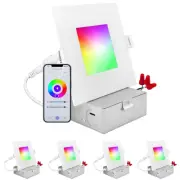 Luxrite 4 Inch Square Smart LED Recessed Light RGBW Color Changing WiFi 4-Pack