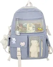 [Xinhuju] School Bag, Backpack, School Bag for Girls Cute Aesthetic Backpack, Multiple Pockets Bear Accessories Anime School Bags for Girls, Books, Documents