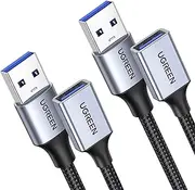 UGREEN USB 3.0 Extension Cable 2 Pack Type A Male to Female Extender Cord Nylon Braided 5Gbps Data Transfer Compatible with Webcam, Camera, Keyboard, Mouse, Hub, Flash Drive, Hard Drives, Printer 2M