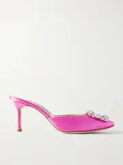 [Manolo Blahnik] Manolo Blahnik - Hangisimu 70 Crystal-embellished Satin Mules - Pink - IT40.5 IT 40.5 Pink