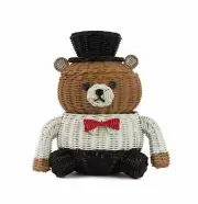 Hand Woven Prince Bear Rattan Storage Basket Decor Organizer Cute Gift Wicker