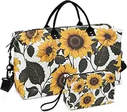 [ZRYSMY] Duffel Bag for Traveling, Black Leaf Sunflower White Travel Bag Gym Bag, with Multiple Interior Pockets Shoulder Weekender Bag for Women Men with Toiletry Bag 20.5L x 1.9W x 13.8H
