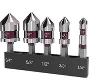 KEWAYO 5pcs Countersink Drill Bit Set, 1/4" 3/8" 1/2" 5/8" 3/4" Hex Bit 82° Pointed Tip Counter Sink Drill Bit for Processable Plywood Wood Fiberglass Plastic Mild Steel