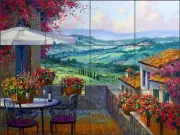 Tile Mural Backsplash Senkarik Ceramic Tuscan Villa Patio Landscape Art MSA065