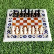 Chess Table with Beautiful Alabaster Top /Marble Chess Board With Marble Pieces
