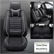 Leather Car Seat Cover Compatible for BMW All Medels X3 X1 X4 X5 X6 Z4 525 520 F30 F10 E46 E90 Car Accessories Car-Styling(Black White Pillow)