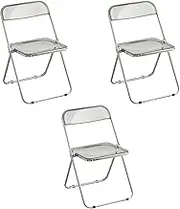 QMNUZCFD Grey Acrylic Folding Chair with Reinforced Steel Frame, for Indoor and Outdoor Use, Perfect for Games Room, Picnic, Party and Learning (3 Pack)
