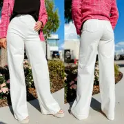 Spanx NWT Seamed Front Wide Leg Jeans Ecru Wash White Size Medium