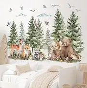 DECOWALL SG4-2422 Pine Trees and Forest Animals Wall Stickers Mountain Woodland Bear Deer Fox Wall Decals Kids Room Nursery Bedroom Decor Baby Room Playroom Removable Art murals