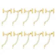 20Sets Slide on End Clasps, 13mm Tube Slider Crimp Cord Ends, Gold Tone
