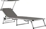 Camping Sunloungers Reclining Patio ChairsFolding Sun Loungers with Roof 2 pcs Aluminium& Grey