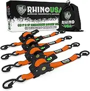 Retractable Ratchet Tie Down Straps (4-Pack) 1200 lbs Guarantee Maximum Breaking Strength, Includes (4) Ultimate 1" x 10ft Automatic Retractable Straps with Padded Handles Orange