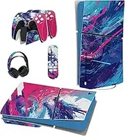 PlayVital Full Set Skin Sticker for ps5 Slim Console Disc Edition (The New Smaller Design), Vinyl Skin Decal Cover for ps5 Controller & Headset & Charging Station - Neon Dragoon