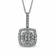 0.5 CT. T.W. Quad Princess-Cut Natural Diamond Frame Pendant in 10K White Gold