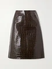[16ARLINGTON] 16ARLINGTON - Wile Glossed Croc-effect Leather Midi Skirt - Brown - UK 8 UK 8 Brown
