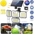4 Head 333 LED Solar Motion Sensor Light Outdoor Garden Wall Security Flood Lamp