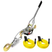 Cable Puller 5T with Two 1"x8FT Lifting Sling 2 Gears Come Along Power Ratche...
