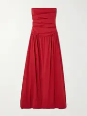[ST. AGNI] ST. AGNI - Strapless Tie-back Crinkled Cotton-blend Maxi Dress - Red - x large x large Red