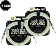 2 Pack 10' CABLE GLOW in the DARK Ernie Ball 6436 FLEX Instrument Cable ST to ST