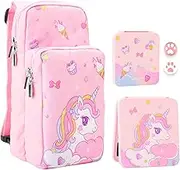 RHOTALL Portable Travel Carrying Case Compatible with Nintendo Switch/Oled/Lite, Large Capacity Shoulder Bag with 12 Slots Game Case, Thumb Grip Caps (Unicorn)