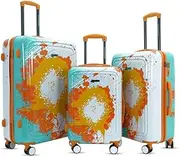 [American Traveller] Touris GlideSport Trolley Bag Set of 3 | Cabin, Medium, Large Suitcase Combo | Polycarbonate Hard Shell | 360° Disc Wheels | TSA Type Lock | Football Splash Design | Travel Luggage