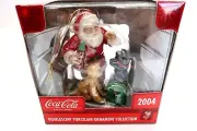 Coca-Cola 2004 Pearlescent Porcelain Ornament by Cavanagh ~ SANTA with Boy & Dog