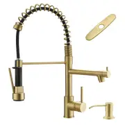 Gold Kitchen Faucet with Soap Dispenser,Commercial Single Handle Pull Down Ki...