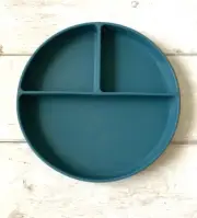 Mushie Kids Divided Silicone 8in Suction Plate Shaded Spruce Blue Color NEW