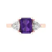 2.82ct Emerald Cut Natural Gemstone Three-Stone Ring Rose Gold, Anniversary Gift