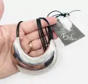 E&L Israel Sterling Silver Electroform Necklace Leather Cord NWT Never Worn 25gm