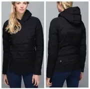 NWT Lululemon Black "Fluffed Up" Pullover Goose Down Jacket Hood Pockets- Size 6