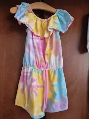 AnnLoren Girls Multicolor Splash Pattern Summer Shorts Jumpsuit