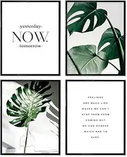 Plant Leaf posters botanical prints canvas Green wall art paintings boho wall decor wall art for living room decor for bedroom aesthetic poster Artwork(Set of 4pcs)-Unframed-8"x10"Inch (Option 1)