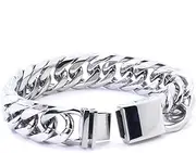 [Bling Bling NY] Solid Silver Finish Stainless Steel 18mm Thick Miami Cuban Link Bracelet 9'' Long