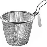 Stainless Steel Deep Fryer Basket, 11 cm Round Oil Drain Basket with Cool Touch Handle Commercial Home for French Fries Chicken Onion Rings