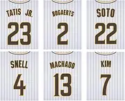 San Diego Padres MLB Poster Set of Six Current Baseball Jerseys - Snell Soto Machado Tatis Jr. Kim Bogaerts - 8x10 Semi-Gloss Poster Prints