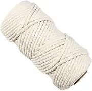 SINJEUN Macrame Cord 6mm, 50 M Natural Macrame Cord 4 Strand Twisted Cotton Rope Cotton Macrame Rope Unbleached Cotton Cord for Craft, Hanging Plant Hanger, Knitting, Beige