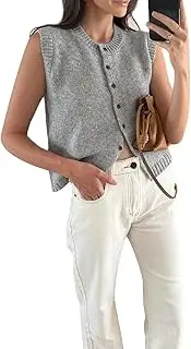[Yojeasrio] Women's Y2k Crochet Knit Vest Top Button Down Tie Front Tops Crochet Sweater Vest Sleeveless Crop Top Streetwear