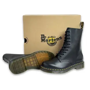 Dr.Martens 馬汀 1490 SMOOTH 平底10孔綁帶中筒靴 黑 硬皮中性馬丁休閒靴 男女 11857001