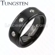 Spikes Men's Black Tungsten Ring With Round Stone Inclusion -Size 12