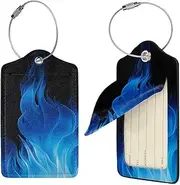 [STVYUKL] Blue Flame Luggage Tags 1 for Suitcase Waterproof Leather Suitcase Tags Privacy Cover Name Id Label and Metal Loop Baggage Tags for Women Men Travel