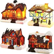 4pcs Christmas Decorations Resin Small House Micro Landscape Resin House Christmas Creative Luminous Small House,Crafts Ornaments Accessories Home Decoration Resin