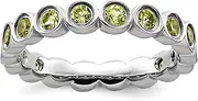 [JewelryWeb] 925 Sterling Silver Bezel Polished Patterned Peridot Ring Band Style-Ring for Women