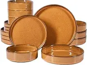Bloomhouse - Oprah's Favorite Things - Santorini Mist Double Bowl Terracotta Reactive Glaze Plates and Bowls Dinnerware Set - Amber, Service for Four (16pcs)