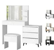 ALFORDSON Dressing Table Stool Set Makeup Vanity Desk with Mirror, Chair and Storage Cabinet, Vanity Dresser Organiser for Women Bedroom Dressing Room, White