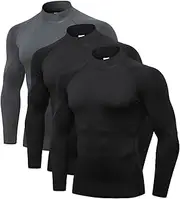 [Queerier] Men's Compression Shirts Long Sleeve Athletic Workout Tops Gym Undershirts Running Cool Dry Baselayers T Shirts 1/3 Pack