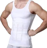 [PHCOMRICH] Mens Slimming Tank Top Body Shaper Compression Shirts for Men Slim Undershirts Abs Vest for Workout Abdomen, White