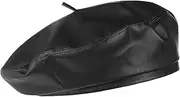 [Lipodo] Faux Leather Beret Hat Women/Men - Basque with Lining - Lined French Hat in Leather Look - Packable - Summer/Winter Hat